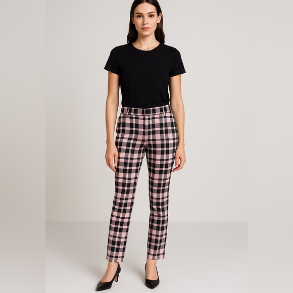 NEW • VERONICA BEARD • Women’s Irving Pant Checkered Pink Black Straight Leg 4 - Picture 1 of 5